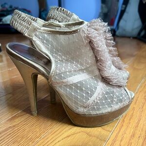 Chinese Laundry Lace Ruffle Peep-Toe Heels